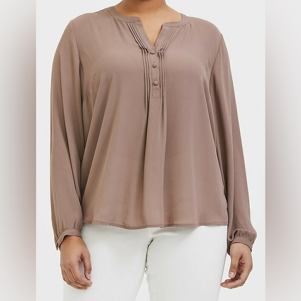Torrid Georgette Pintuck Button Down Blouse Dark Taupe